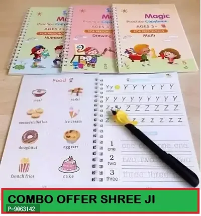 Magic Practice Copy Books Set of 4 Magic Writing  Drawing Books Kit Calligraphy Books for kids Alphabets for Kids Learning Handwriting Practice Copybook for Kids With Pen set for Preschooler-thumb0