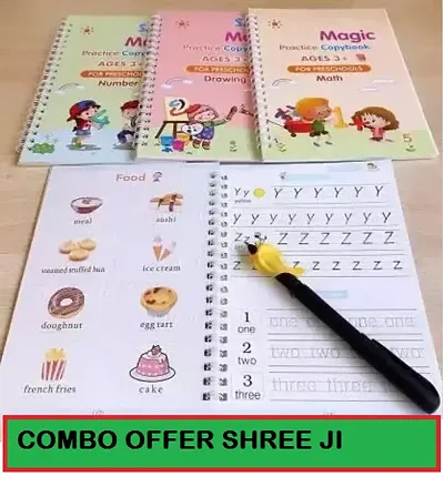 Magic Practice Copy Books Set of 4 Magic Writing  Drawing Books Kit Calligraphy Books for kids Alphabets for Kids Learning Handwriting Practice Copybook for Kids With Pen set for Preschooler