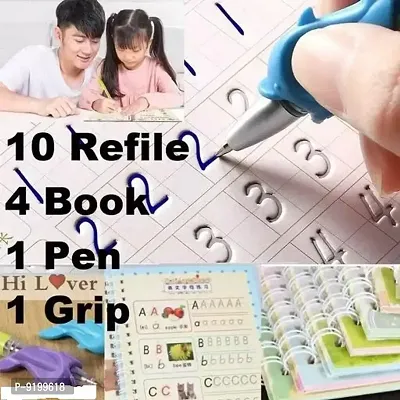 Magic Practice Copybook for Kids 4 Pcs Handwriting English Study Workbooks Reusable Children Calligraphy Letter Tracing Mathematical Drawing Set Calligraphy Paper to Teach Kids How to Writing (10 Refi-thumb0