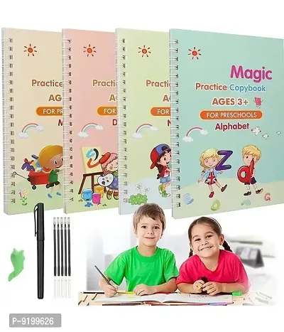 Sank Magic Practice Copybook (4 Books, Refill), Number Tracing Book for Preschoolers with Pen, Magic Calligraphy Copybook Set Practical Reusable Writing Tool Simple Hand Lettering-thumb2