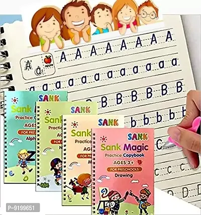 Practice Copybook, (4 BOOK+10 REFILL+1 Pen +1 Grip) Number Tracing Book for Preschoolers with Pen, Magic Calligraphy Copybook Set Practical Reusable Writing Tool Simple Hand Lettering-thumb0