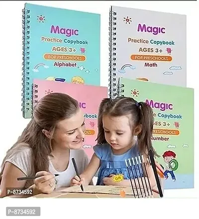 Practice Copybook (4 BOOK + 10 REFILL+ 1 pen +1 Grip) for kids (Multicolor)-thumb0