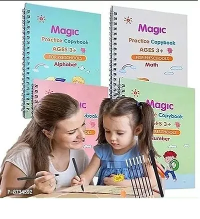Practice Copybook (4 BOOK + 10 REFILL+ 1 pen +1 Grip) for kids (Multicolor)