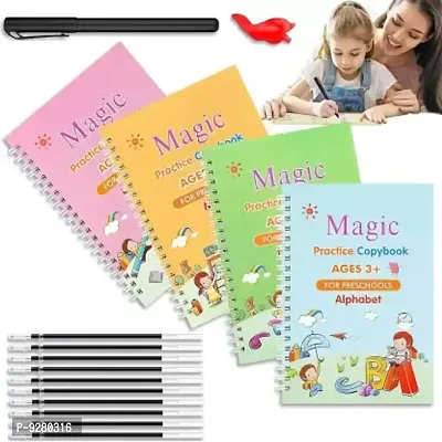4 PCS Magic Practice Copybook for Kids English Reusable Magical Copybook Kids Tracing Book for Handwriting Magical Letter Writing Book Set-thumb0