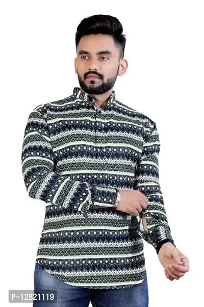 Men Soft Polycotton Casual Cuffed Full Sleeve Short Kurta Style Shirt