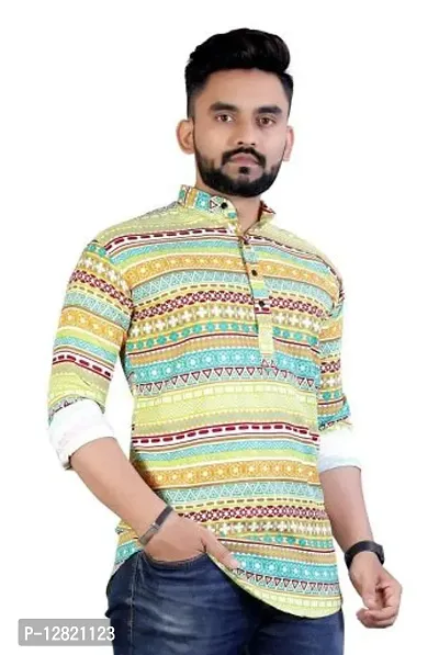 Men Soft Polycotton Casual Cuffed Full Sleeve Short Kurta Style Shirt