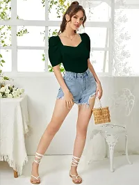 Elegant Green Polyester Solid Top For Women-thumb3