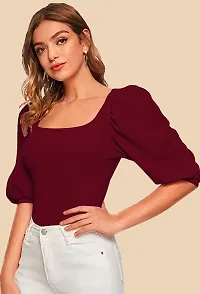 Elegant Maroon Polyester Solid Top For Women-thumb4