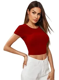 Maheshvi Ribbed Round Neck Polyester Blend Stylish Crop Tee (17 Inches)-thumb2