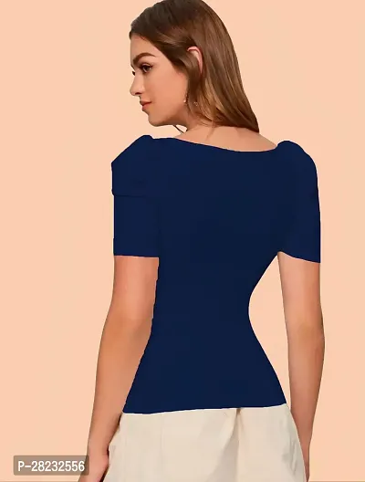 Stylish Navy Blue Knitted Polyester Solid Top For Women-thumb3