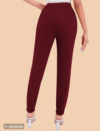 Stylish Maroon Polyester Solid Regular Fit Trousers For Women-thumb3