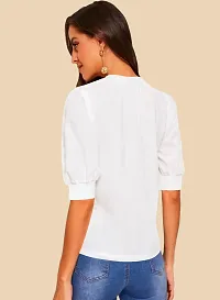 Stylish White Knitted Polyester Solid Top For Women-thumb2