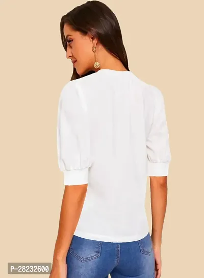 Stylish White Knitted Polyester Solid Top For Women-thumb3