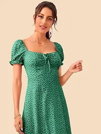 Stylish Green Polyester Printed Fit And Flare Dress For Women-thumb3