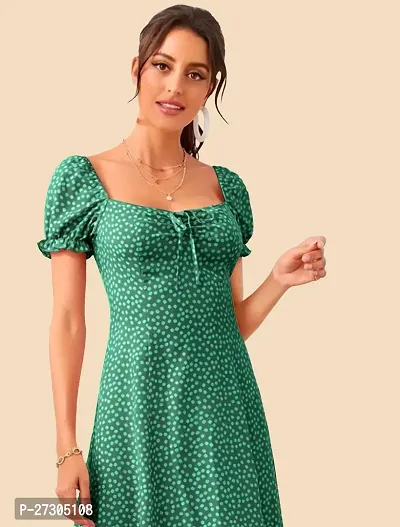 Stylish Green Polyester Printed Fit And Flare Dress For Women-thumb4