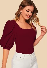 Elegant Maroon Polyester Solid Top For Women-thumb1