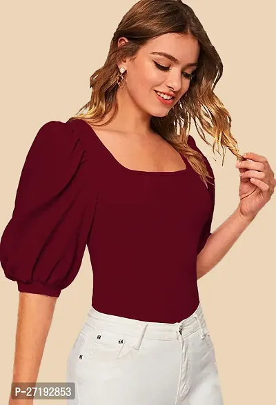 Elegant Maroon Polyester Solid Top For Women-thumb2