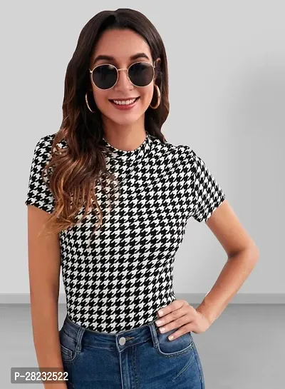 Stylish Black Knitted Polyester Polka-dot Top For Women-thumb0