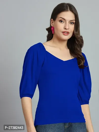 Elegant Blue Polyester Solid Top For Women-thumb5