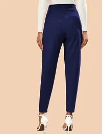 Elegant Navy Blue Polyester Solid Trousers For Women-thumb2