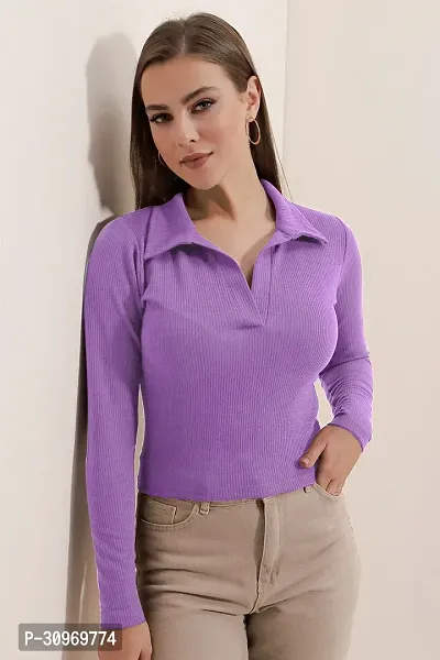 Elegant Purple Polyester Solid Top For Women-thumb3