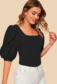 Elegant Black Polyester Solid Top For Women-thumb1