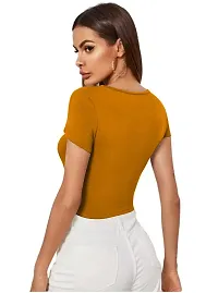 Maheshvi Dream Beauty Fashion Casual Short Sleeves Ribbed Round Neck Polyster Blend Crop Top (17 Inches) Yellow -L-thumb2
