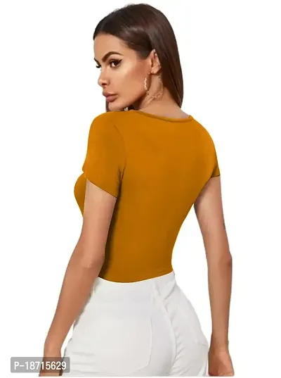Maheshvi Dream Beauty Fashion Casual Short Sleeves Ribbed Round Neck Polyster Blend Crop Top (17 Inches) Yellow -L-thumb3