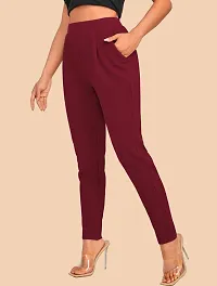 Elegant Maroon Polyester Solid Trousers For Women-thumb1