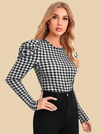 Elegant Black Polyester Checked Top For Women-thumb3