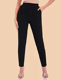 Stylish Black Polyester Solid Regular Fit Trousers For Women-thumb2