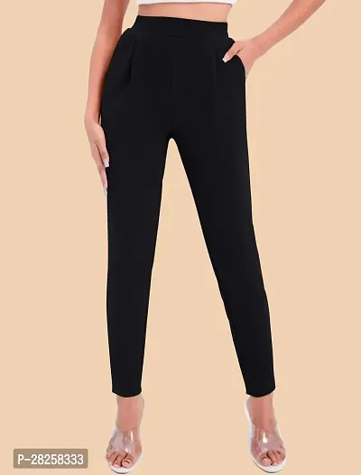 Stylish Black Polyester Solid Regular Fit Trousers For Women-thumb3