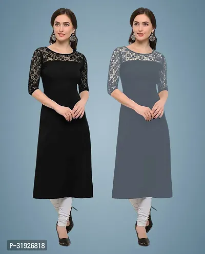 Elegant American Crepe And Rasel Net Kurta For Women- Pack Of 2-thumb0