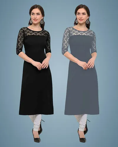 Stylish Crepe Stitched Kurta For Women Pack Of 2