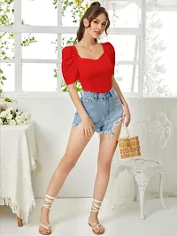 Elegant Red Polyester Solid Top For Women-thumb3