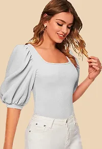 Elegant Grey Polyester Solid Top For Women-thumb1