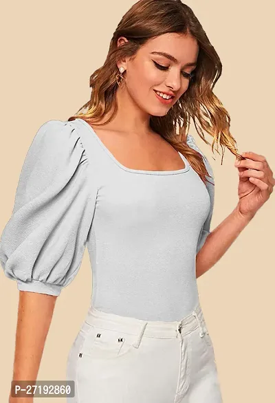 Elegant Grey Polyester Solid Top For Women-thumb2