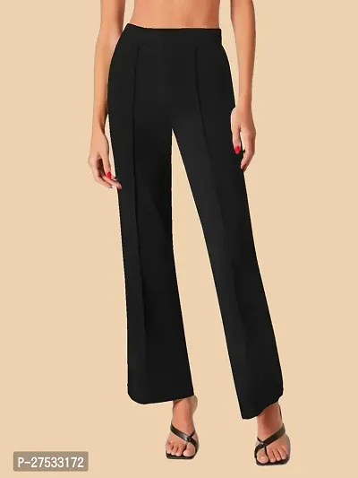 Elegant Black Polyester Solid Trousers For Women-thumb0