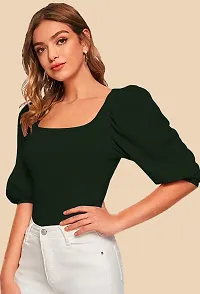 Elegant Green Polyester Solid Top For Women-thumb4