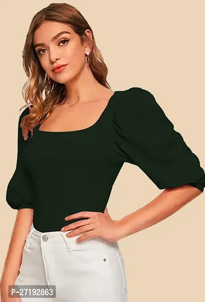 Elegant Green Polyester Solid Top For Women-thumb5