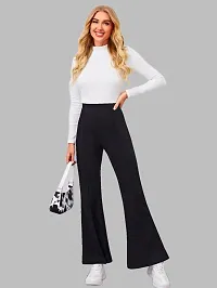 Maheshvi Women's High Waist Bell Bottom Trouser, Elastic Flared Bootcut Pants, Stretchy Parallel Leg for Casual Office Work wear (Dhoni) - L_Black-thumb1