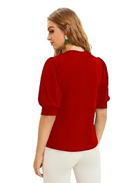 Maheshvi Henley Neck Puff Half Sleeves Polyester Blend Top (23 Inches)-thumb2