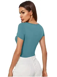 Maheshvi Dream Beauty Fashion Casual Short Sleeves Ribbed Round Neck Polyster Blend Crop Top (17 Inches) Pista -XL-thumb2