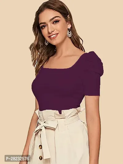 Stylish Purple Knitted Polyester Solid Top For Women-thumb4