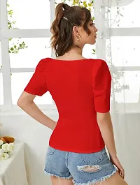 Elegant Red Polyester Solid Top For Women-thumb1