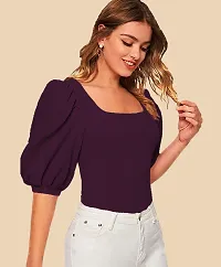 Elegant Purple Polyester Solid Top For Women-thumb1