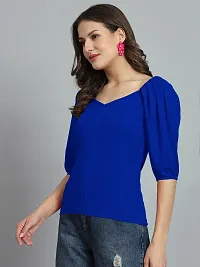 Elegant Blue Polyester Solid Top For Women-thumb1