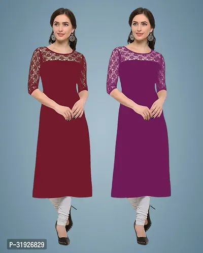 Elegant American Crepe And Rasel Net Kurta For Women- Pack Of 2-thumb0