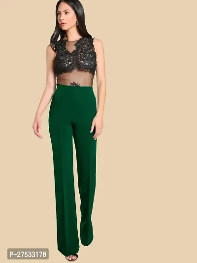 Elegant Green Polyester Solid Trousers For Women-thumb5