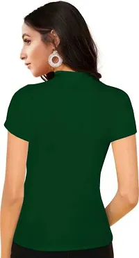 Stylish Solid Green Polyester Spandex Round Neck Tees For Women-thumb1